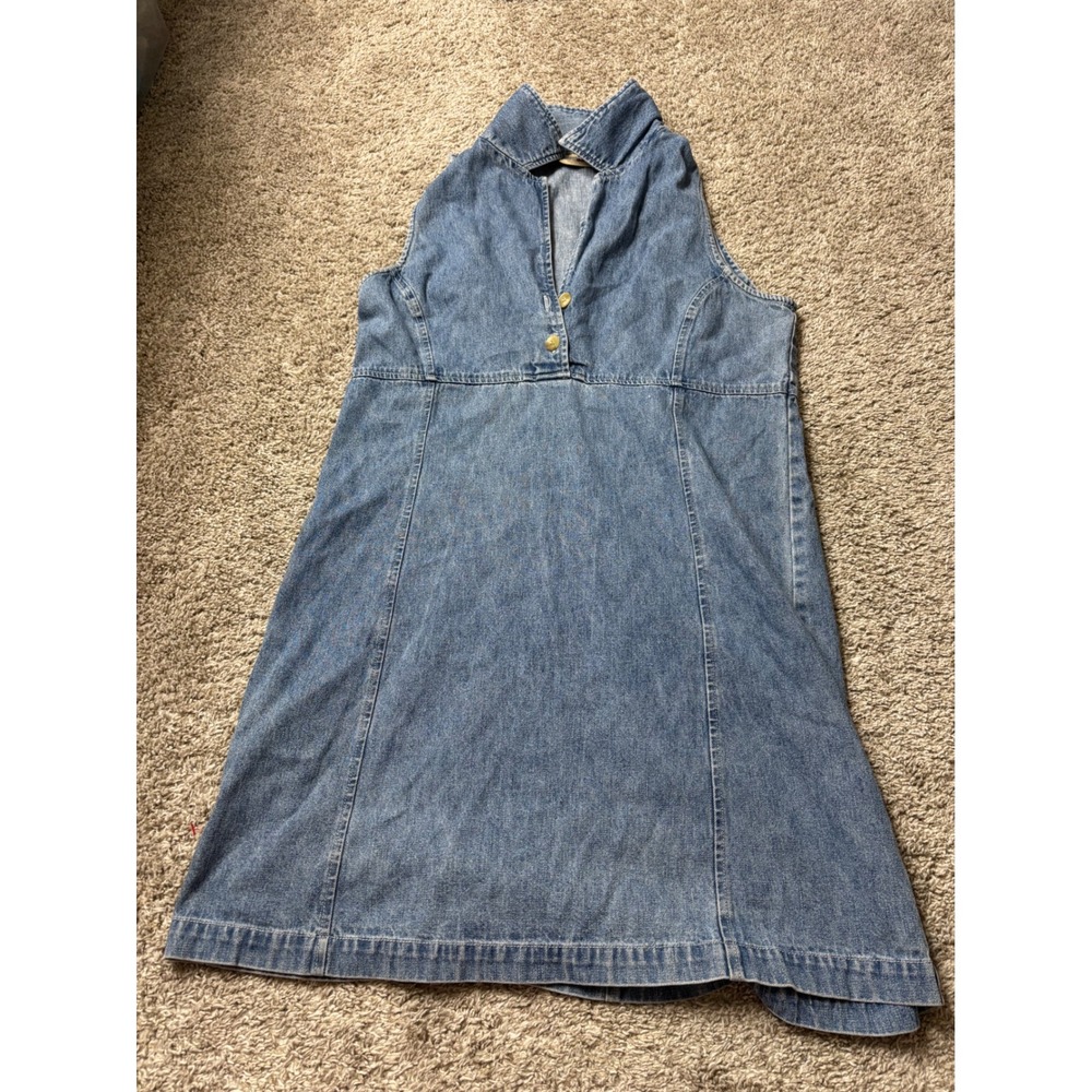 Vintage County Seat Denim Dress Medium Wash Sleeveless A-Line Cotton 7/8